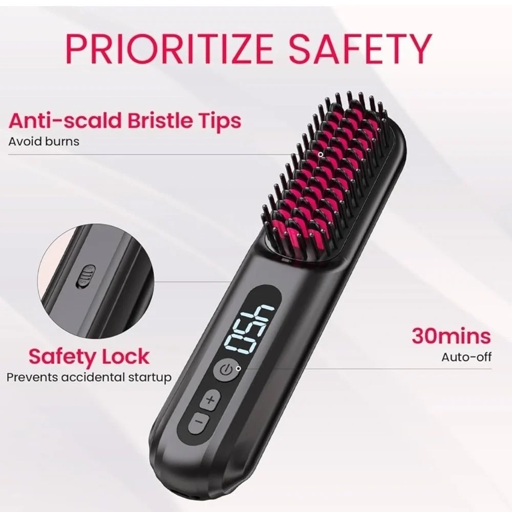 💈Cordless Hair Straightener Brush Mini lonic Hot Comb USB Rechargeable FB5